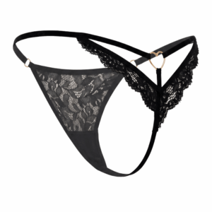 String noir en dentelle avec bijou cœur doré