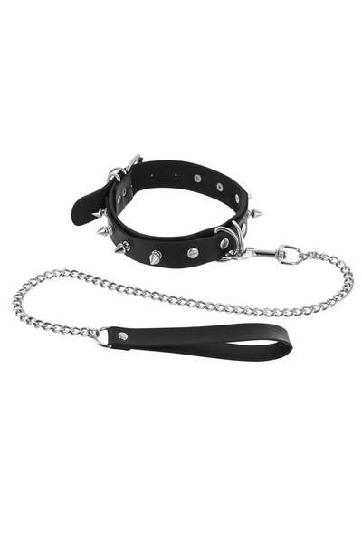 Collier à pointes métal et laisse Fétish Tentation