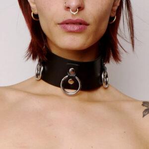 Collier en cuir Collection Anneaux Noir